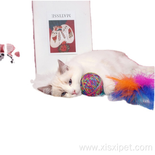 colorful woolen ball with feather smart cat toy